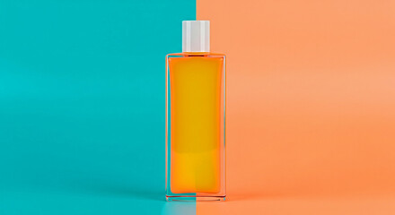 Sleek modern glass bottle with vibrant amber liquid, perfect for beauty or beverage branding