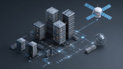 Naklejka premium futuristic city satellite network data