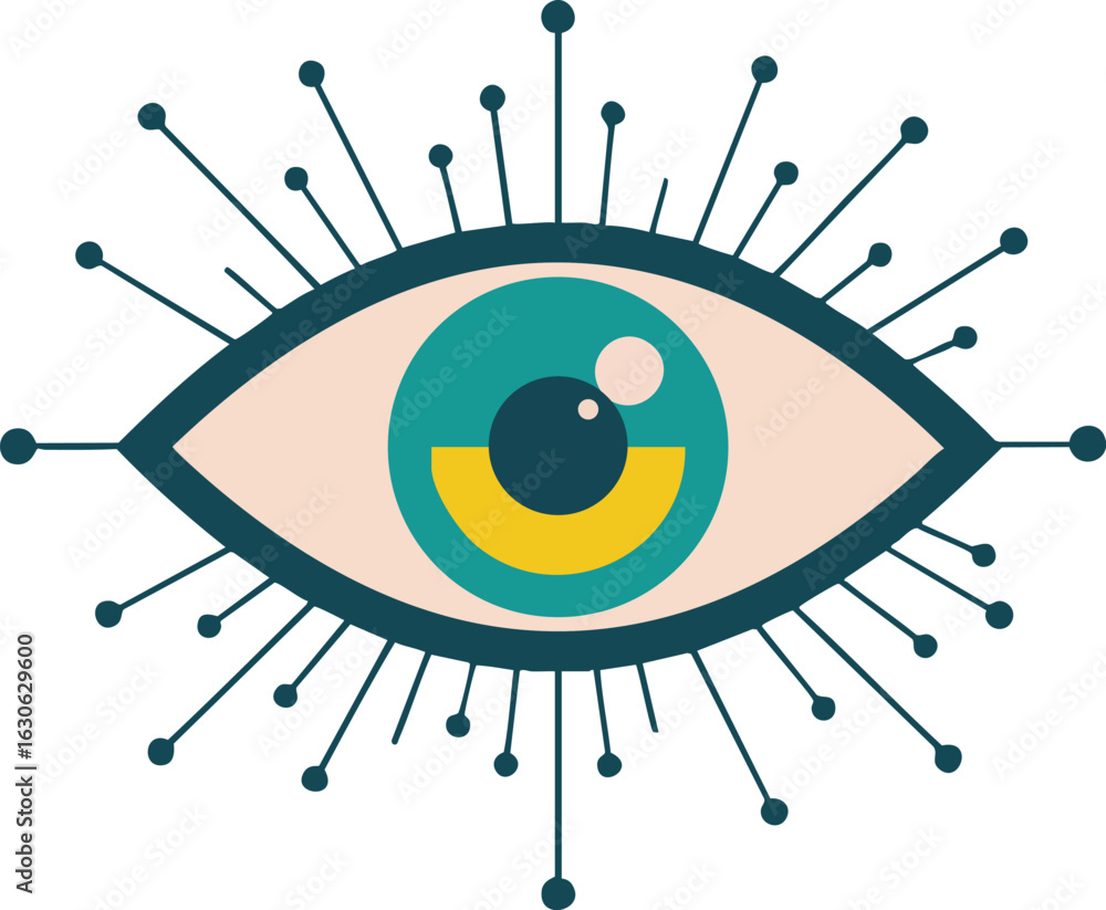 Poster eye symbol with connected nodes representing vision and network technology concept in flat style vec