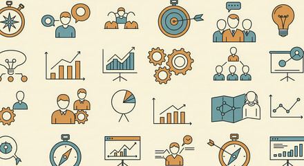  Business Strategy & Analytics: A Collection of Icons for Planning, Teamwork, and Goal-Setting