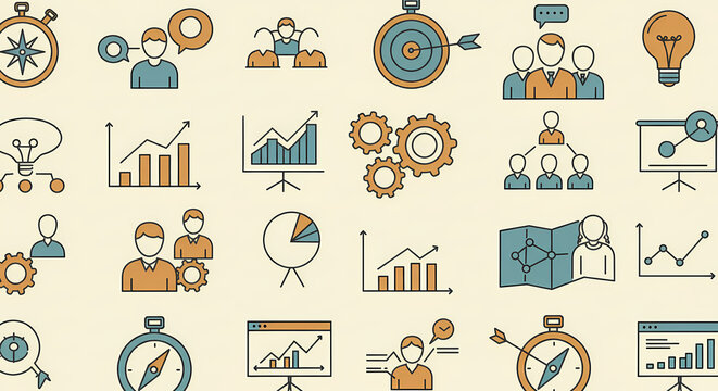  Business Strategy & Analytics: A Collection of Icons for Planning, Teamwork, and Goal-Setting