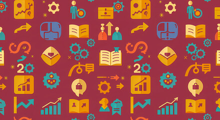 Seamless Business Pattern: Icons for Strategy, Analytics, Communication, and Innovation