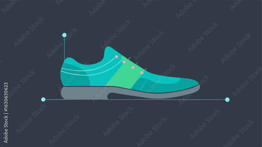 Poster data visualization a closed shoe with a holographic projection of a walking cycle illustrating the a