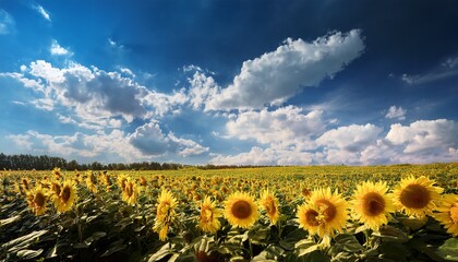 Obraz premium sunflowers in a field under a blue sky with clouds