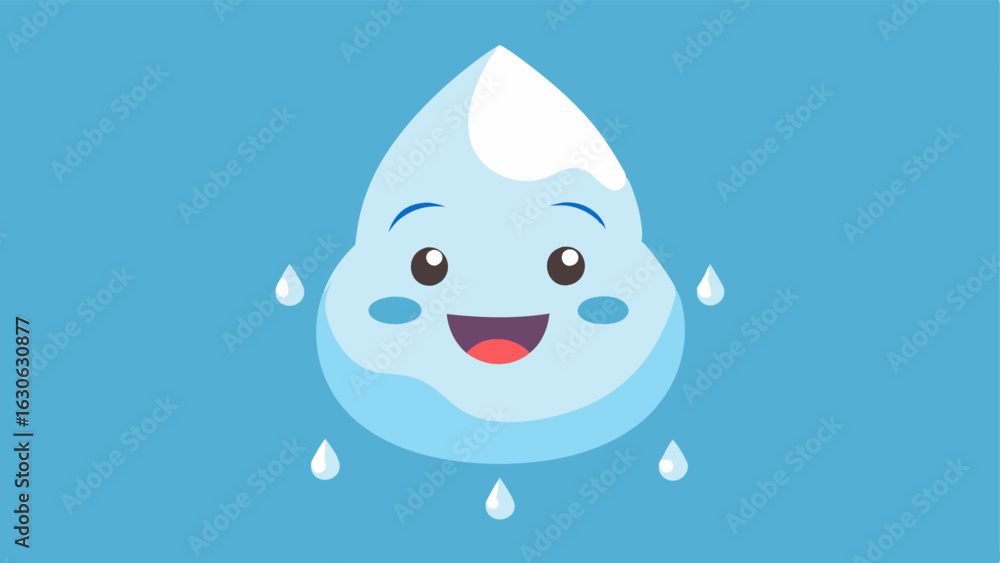 Poster crying ice state a whimsical character made of ice with a smiling face tears represented as drops of