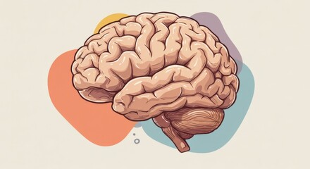 Vibrant illustration of a human brain, symbolizing thought, knowledge, and medical concepts with colorful abstract shapes