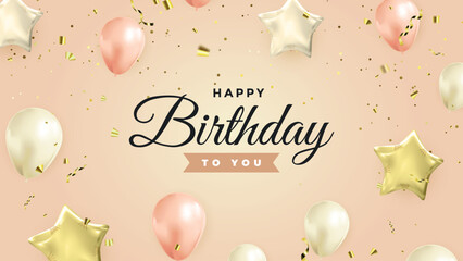 Birthday balloons vector background design. Happy birthday to you text with balloon and confetti decoration element