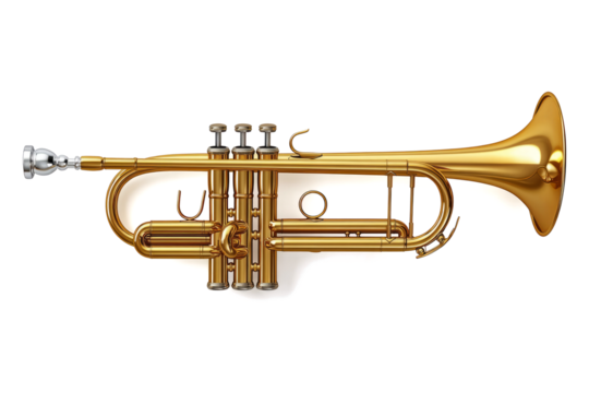  golden trumpet musical instrument, isolated on a transparent background