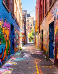 Fototapeta premium Colorful alleyway with graffiti