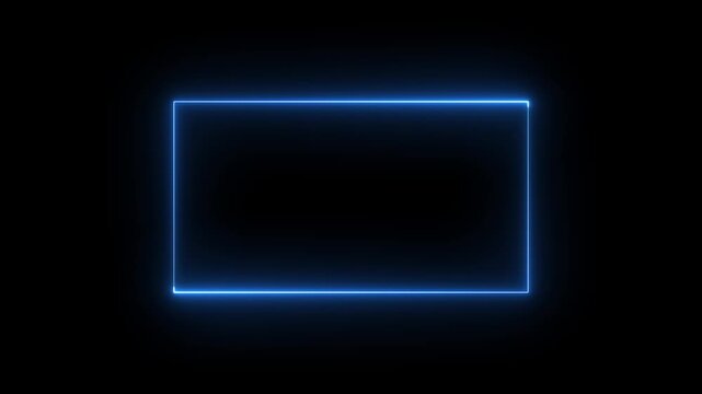 Neon Rectangular Abstract Frame. Rectangle Border Background.LED screens projection technology.Glowing line frame web neon box pattern.retro neon blue lights on black background.