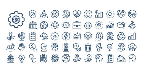 ESG Environmental Social Governance concept editable stroke outline icons set	

