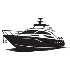 Sleek Silhouette of a Modern Yacht on Calm Water with a Transparent Background for Easy Integration