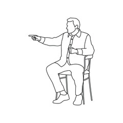 Man sitting chair, sketch silhouette person with his hand outstretched forward
