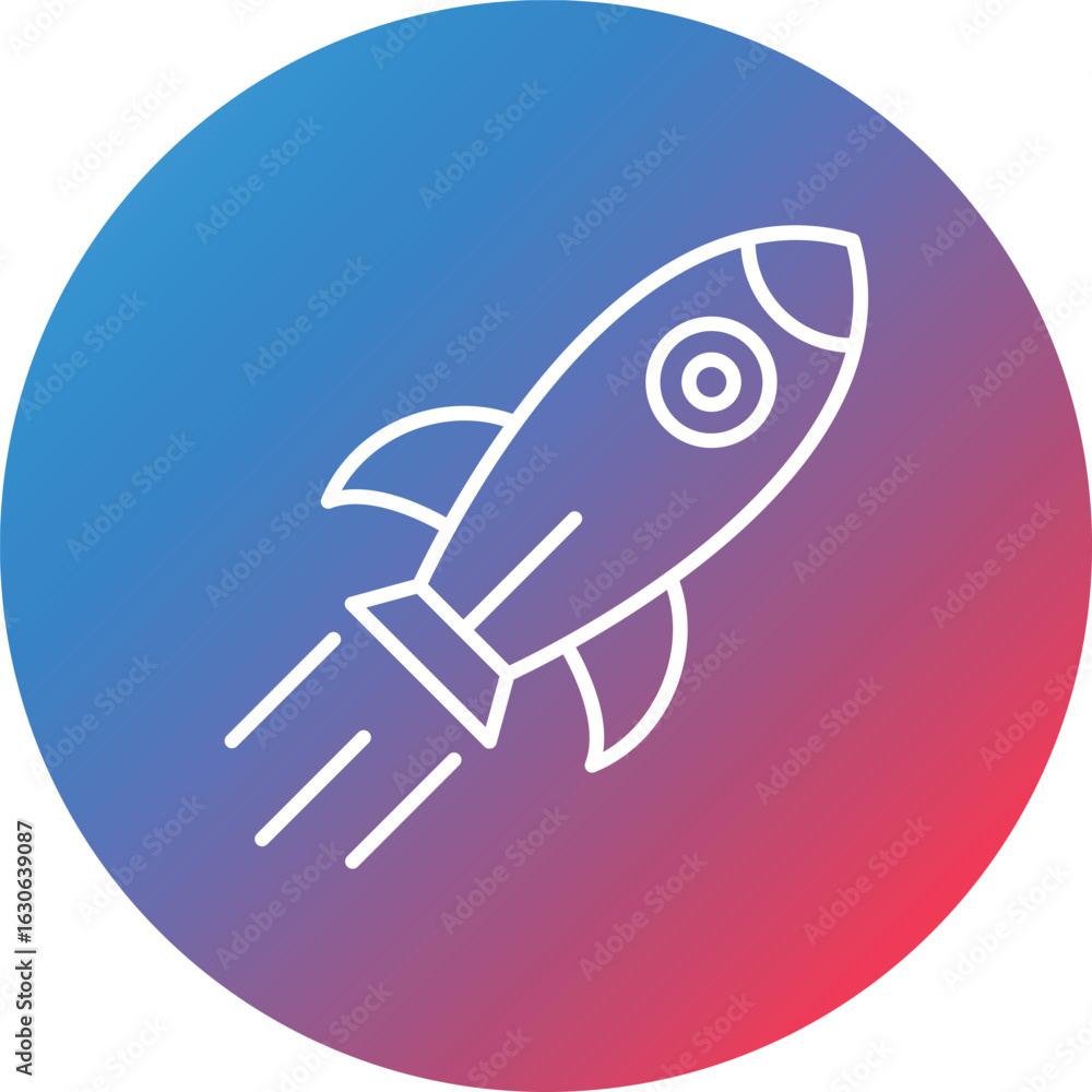 Poster rocket line gradient circle background icon