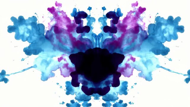 Dynamic Rorschach Inkblot Test with Expanding Blue and Purple Ink