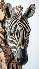 Sculpture, Zebra Wood Carving, Abstract Image, Texture, Pattern Background, Wallpaper, Smartphone, PC, Laptop Cover and Screen, 9:16 and 16:9 Format