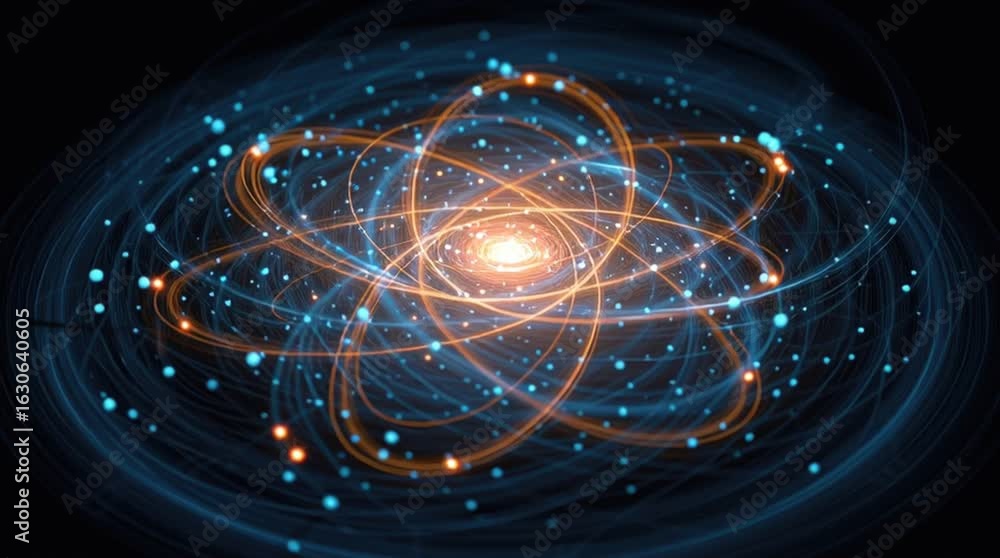 Aufkleber abstract atom visualization glowing orbits and particles