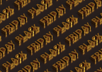 Golden Black Friday text isometric seamless pattern. 3d illustration.