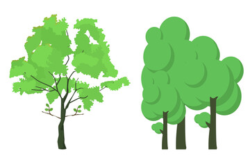 Simple Green Trees:  Flat Vector Illustration, Nature, Spring, Ecology, Environment, Design Elements.