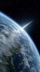 Fototapeta premium Spectacular space view: earth horizon and bright celestial light in cosmos