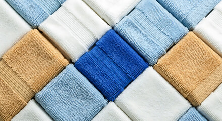 Fototapeta premium Stacked folded towels in diamond pattern fabric textile