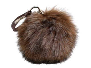 PNG of A stylish brown faux fur pom-pom keychain, showcasing a soft, fluffy texture, perfect for adding flair to any accessory.