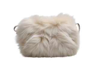 PNG of Stylish beige faux fur clutch bag with elegant detailing, perfect for evening outings and special occasions.