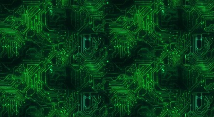 Glowing Green Computer Circuit Board Pattern