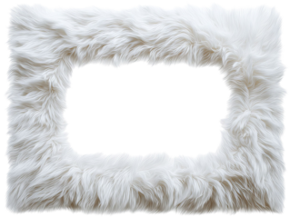 PNG of Elegant white fur frame with a soft, fluffy texture, perfect for adding a touch of luxury to any photograph.