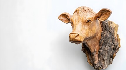 Sculpture, Cow Wood Carving, on White Background, Abstract Image, Texture, Pattern Background, Wallpaper, Smartphone Cover and Screen, PC, Laptop, 9:16 and 16:9 Format