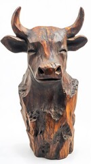 Sculpture, Cow Wood Carving, on White Background, Abstract Image, Texture, Pattern Background, Wallpaper, Smartphone Cover and Screen, PC, Laptop, 9:16 and 16:9 Format
