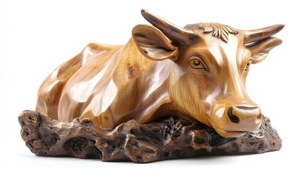 Sculpture, Cow Wood Carving, on White Background, Abstract Image, Texture, Pattern Background, Wallpaper, Smartphone Cover and Screen, PC, Laptop, 9:16 and 16:9 Format