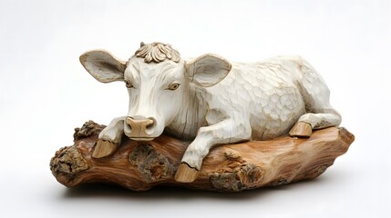 Sculpture, Cow Wood Carving, on White Background, Abstract Image, Texture, Pattern Background, Wallpaper, Smartphone Cover and Screen, PC, Laptop, 9:16 and 16:9 Format