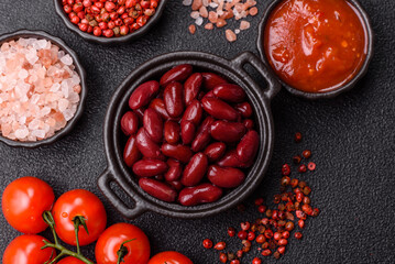 Red beans canned as an ingredient for cooking healthy or vegetarian food. Canned beans