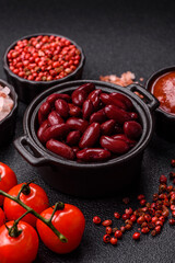 Red beans canned as an ingredient for cooking healthy or vegetarian food. Canned beans