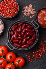 Red beans canned as an ingredient for cooking healthy or vegetarian food. Canned beans