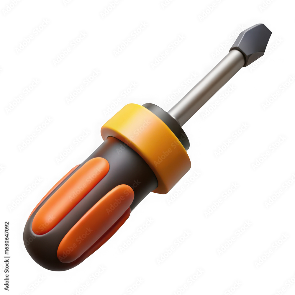 Poster 3d screwdriver tool with ergonomic handle isolated on transparent background