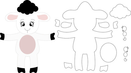 Sheep, cute, Cut file, laser cut, Cricut, silhouette, paper, felt, foam, fabric, school, decoration, animal, illustration, art, farm, funny, character, book