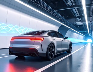 Obraz premium Futuristic electric vehicle in a tunnel