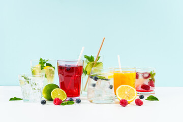 Summer drinks, colored iced cocktails.
