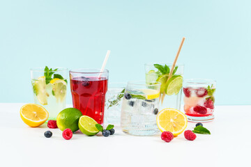 Summer drinks, colored iced cocktails.