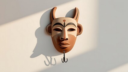 Obraz premium Tribal mask with horns and hooks african decorative