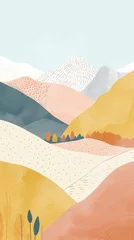 Gordijnen Cute mountains and field illustration outdoors nature desert. © Rawpixel.com