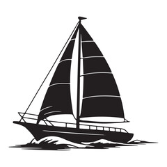 Sailing Boat Silhouette on Water Illustration for Nautical Themes and Maritime Design Projects