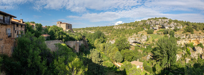 Panoramic view of Calatañazor and the Milanos River valley in Spain
