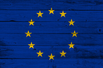 Euro flag painted on old wood background