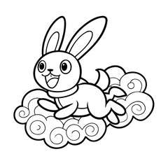 Obraz premium Printable Happy Bunny Leaping Across Snow Black Outline