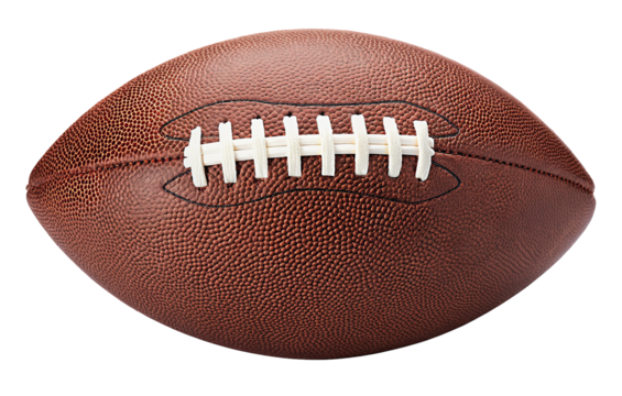 Classic american football ball with brown leather texture isolated on white background for sports