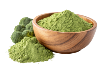 Nutrient-rich broccoli powder in wooden bowl for healthy cooking and fresh organic ingredient ideas