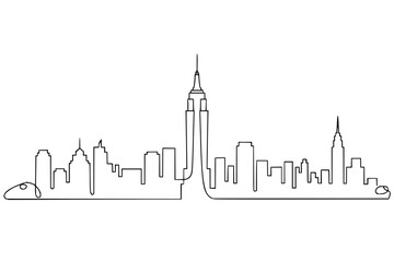 Continuous line drawing of new york city skyline vector illustration minimalist cityscape silhouette art print